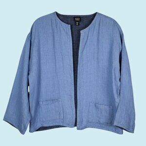 Eileen Fisher Jacket Size Medium Blue Chambray Irish Linen Reversible Blazer